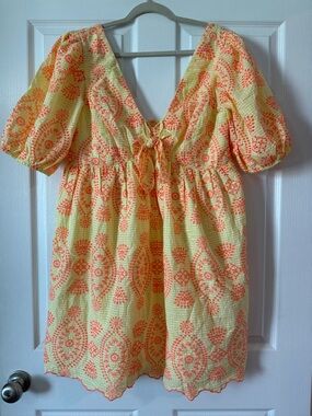 Lilly Pulitzer Sarafina Eyelet Babydoll Dress Calla Yellow Gingham
